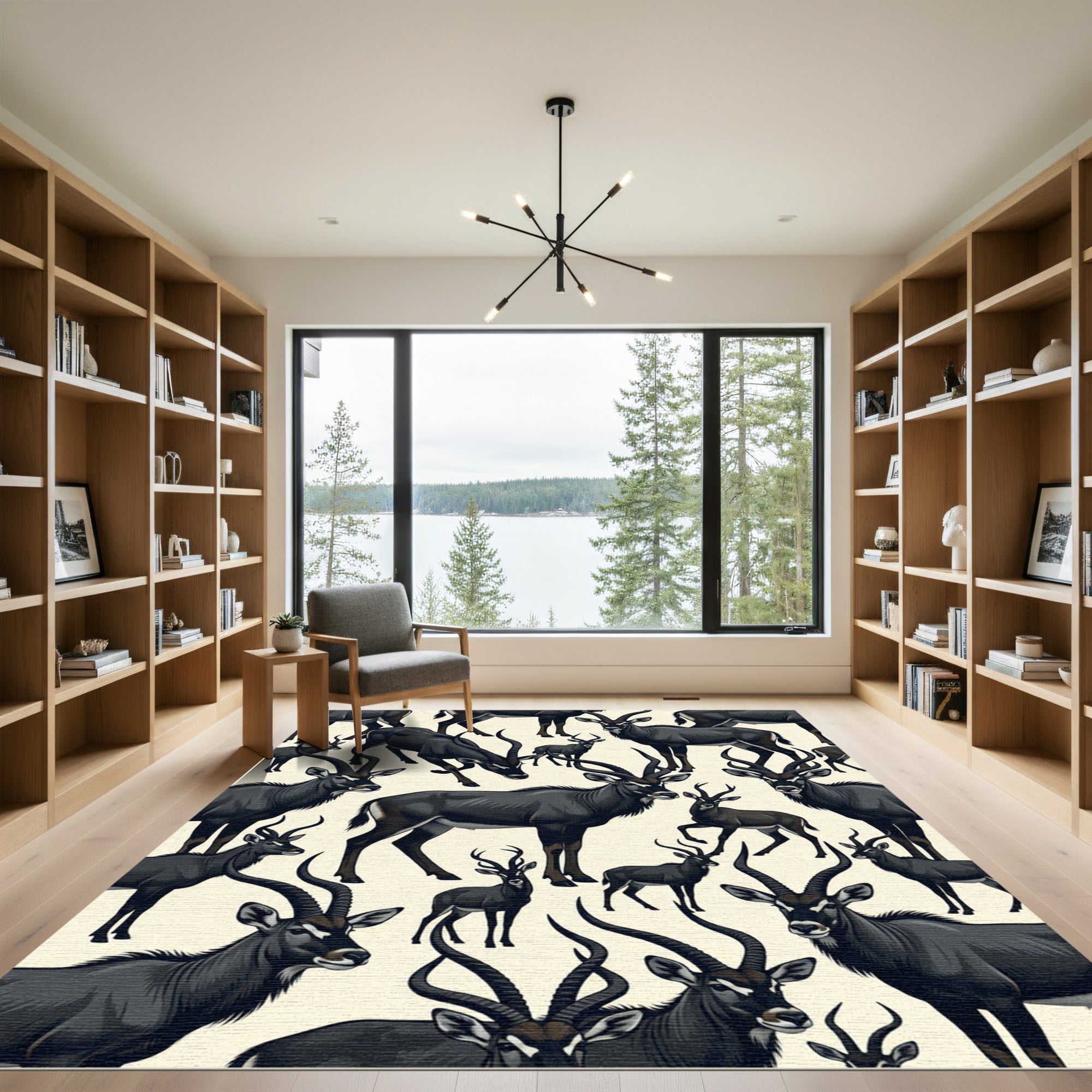 Sable Antelope Dark Wildlife Illustration Rug