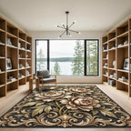 Golden Floral Scrollwork Peony Rug