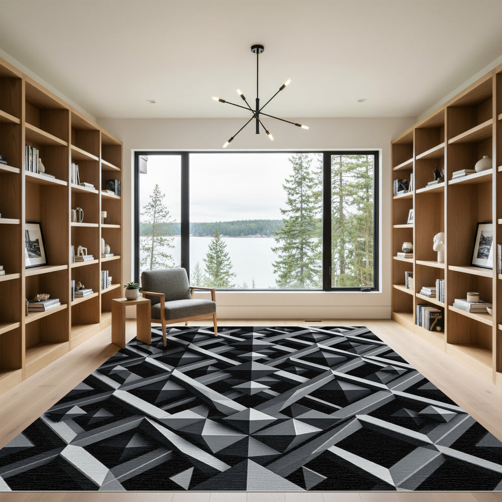 Monochromatic Gray Geometric Sculpture Rug