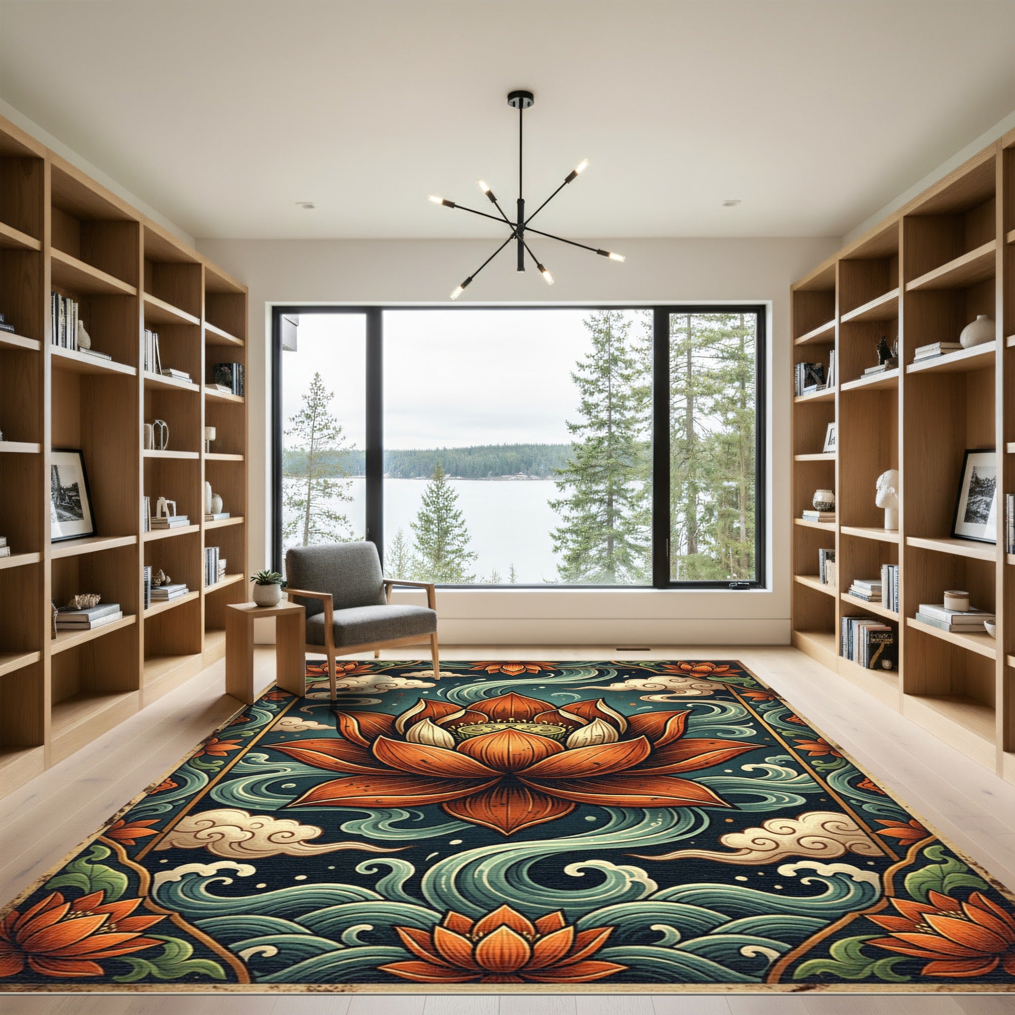 Elegant Burnt Orange Zen Lotus Rug