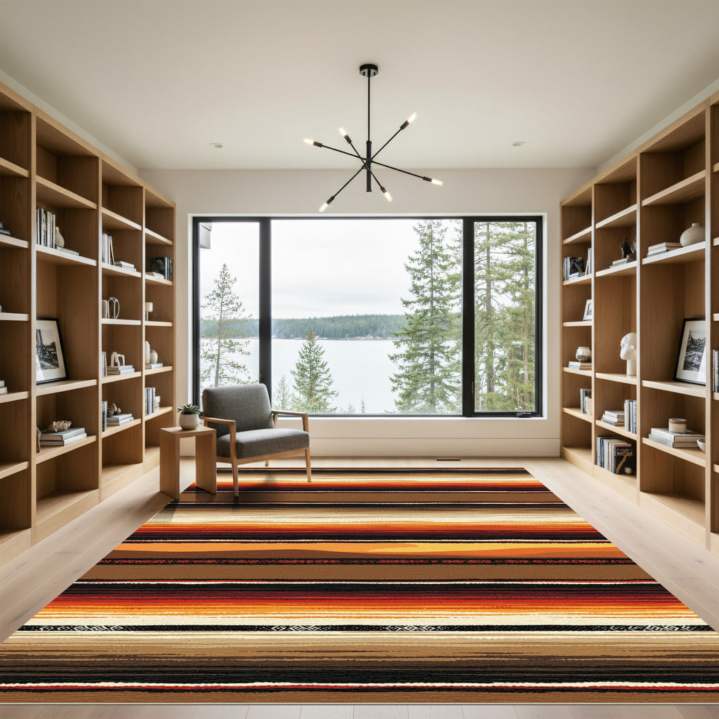 Earthy Sunset Geometric Striped Rug