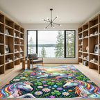 Whimsical Rainbow Unicorn Meadow Landscape Rug