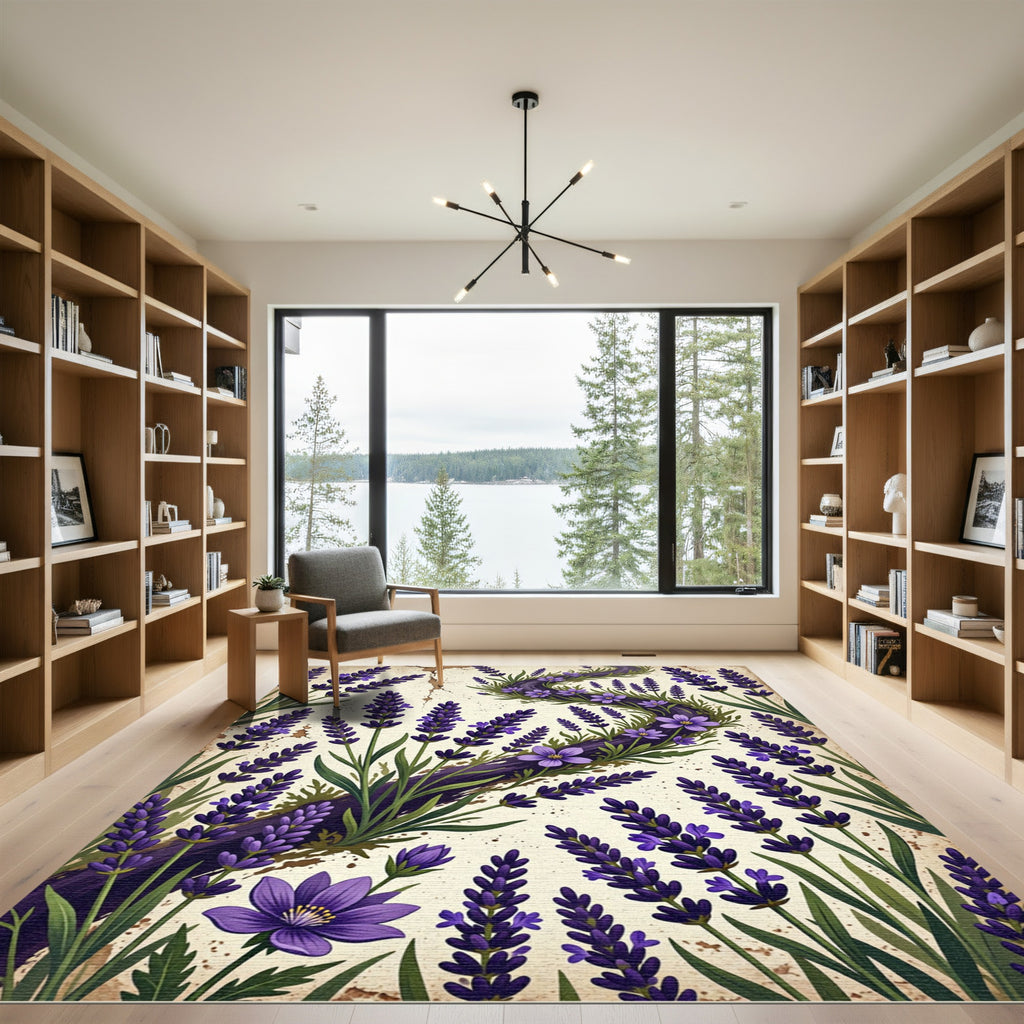 Vintage Lavender Botanical Swirl Floral Rug