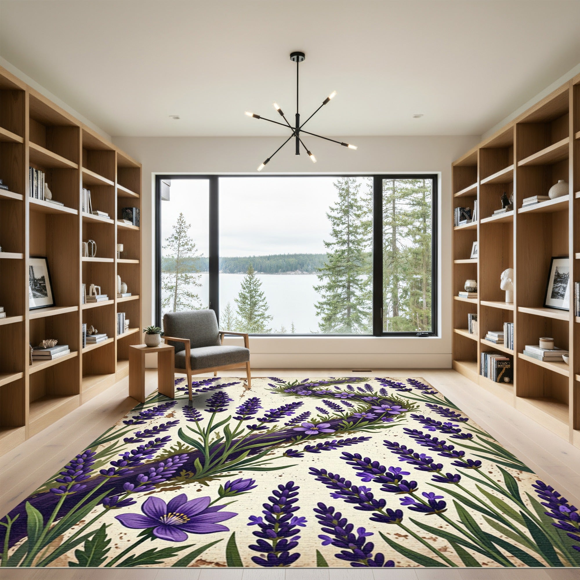 Vintage Lavender Botanical Swirl Floral Rug