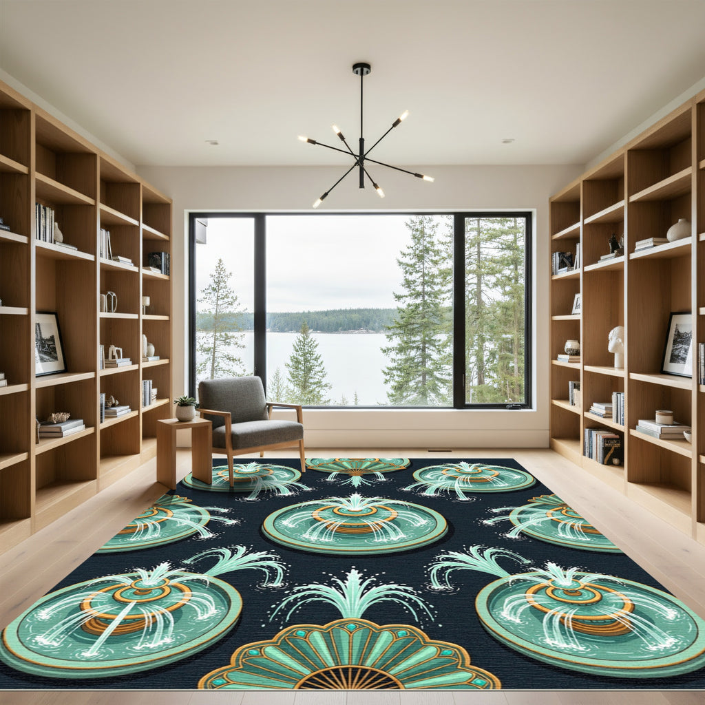 Aqua Golden Fountain Garden Rug