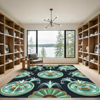 Aqua Golden Fountain Garden Rug