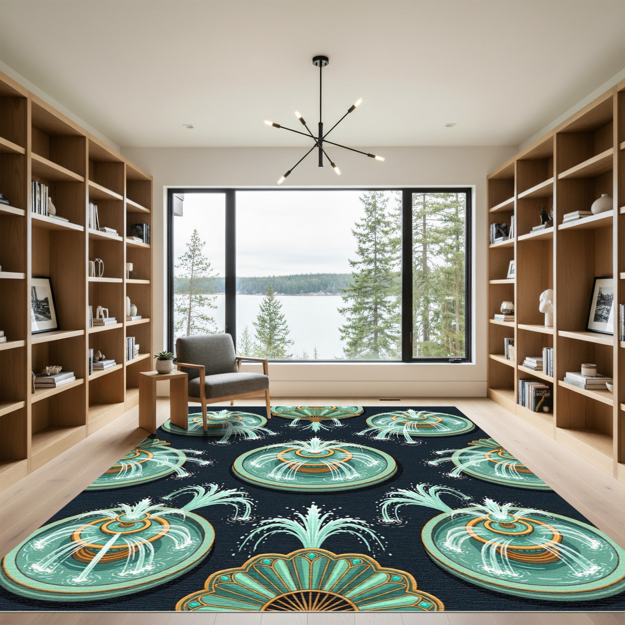 Aqua Golden Fountain Garden Rug