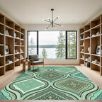 Sage Damask Ogee Medallion Teal Area Rug