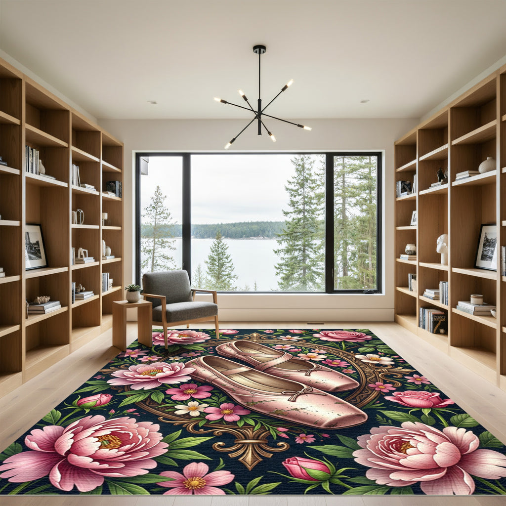 Vintage Pink Floral Ballet Shoe Medallion Rug