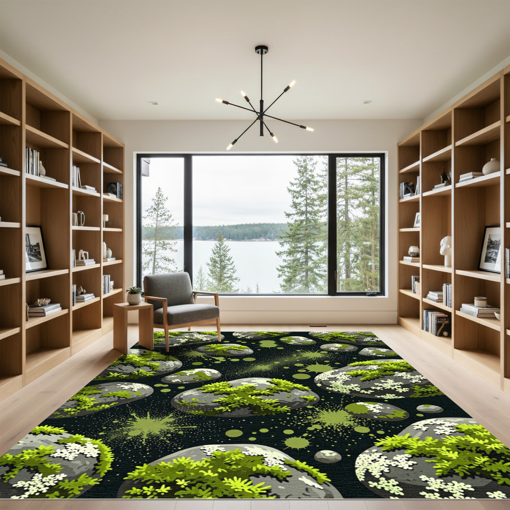Gray Mossy Rocks Green Splatter Grunge Rug