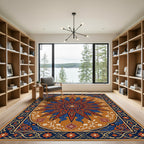 Rich Red Blue Sunburst Floral Medallion Rug