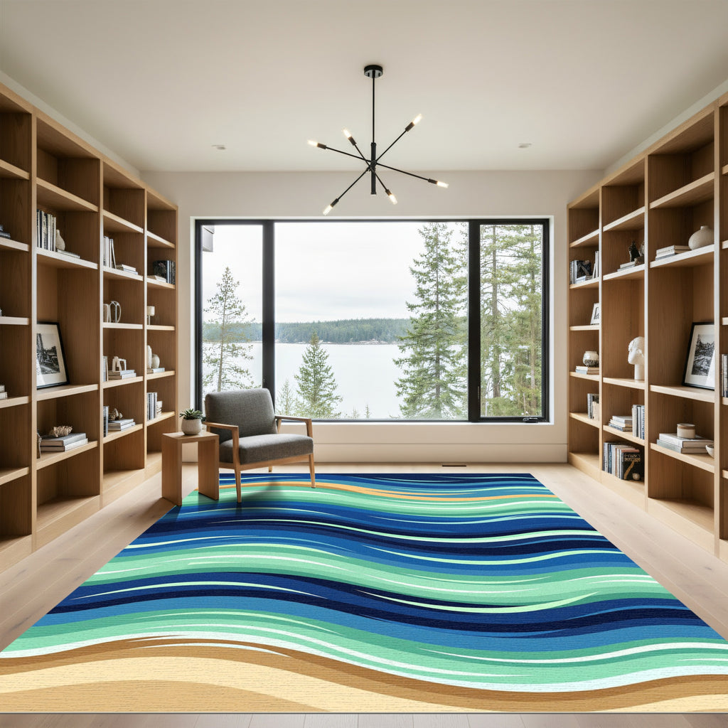 Abstract Blue Sea Wave Area Rug