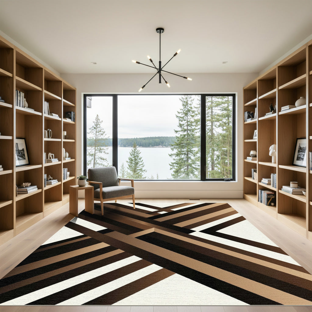Modern Bronze Geometric Intersecting Lines Rug