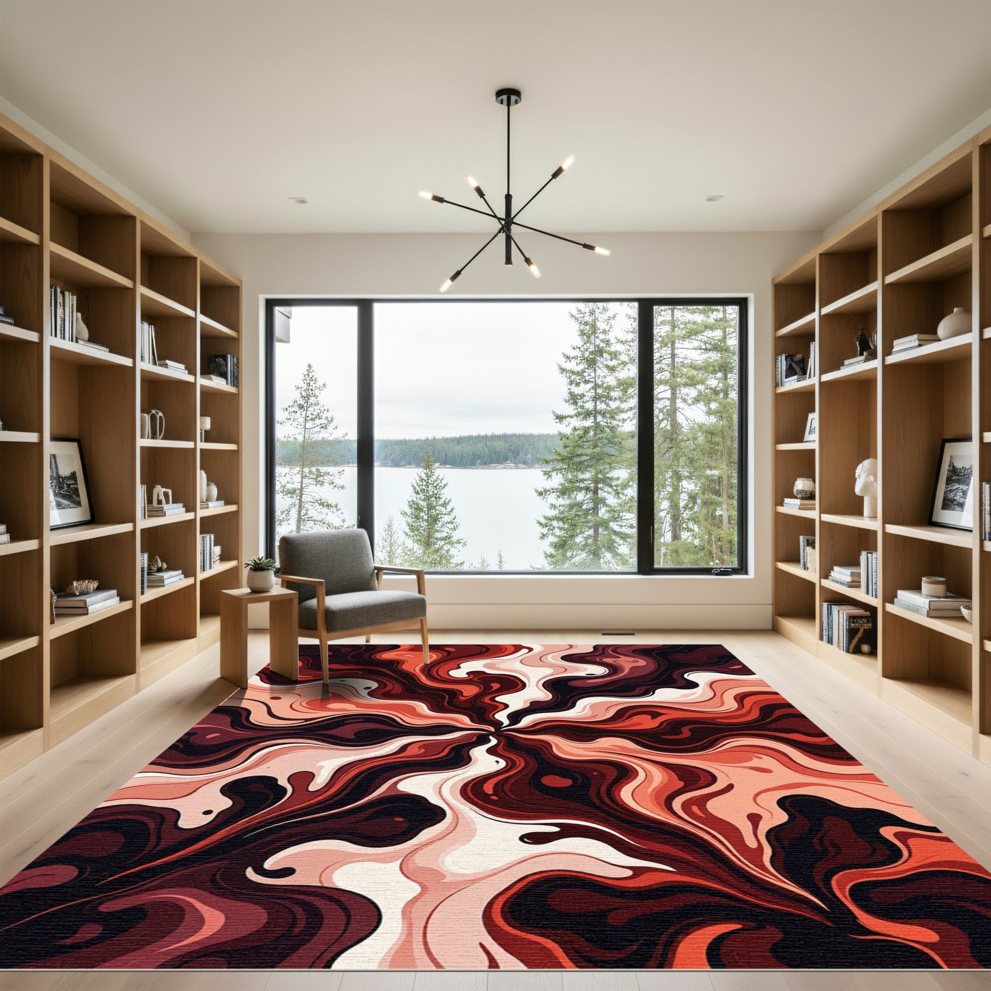 Crimson Swirl Abstract Explosion Rug