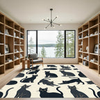 Whimsical Scattered Black Cat Illustration Rug