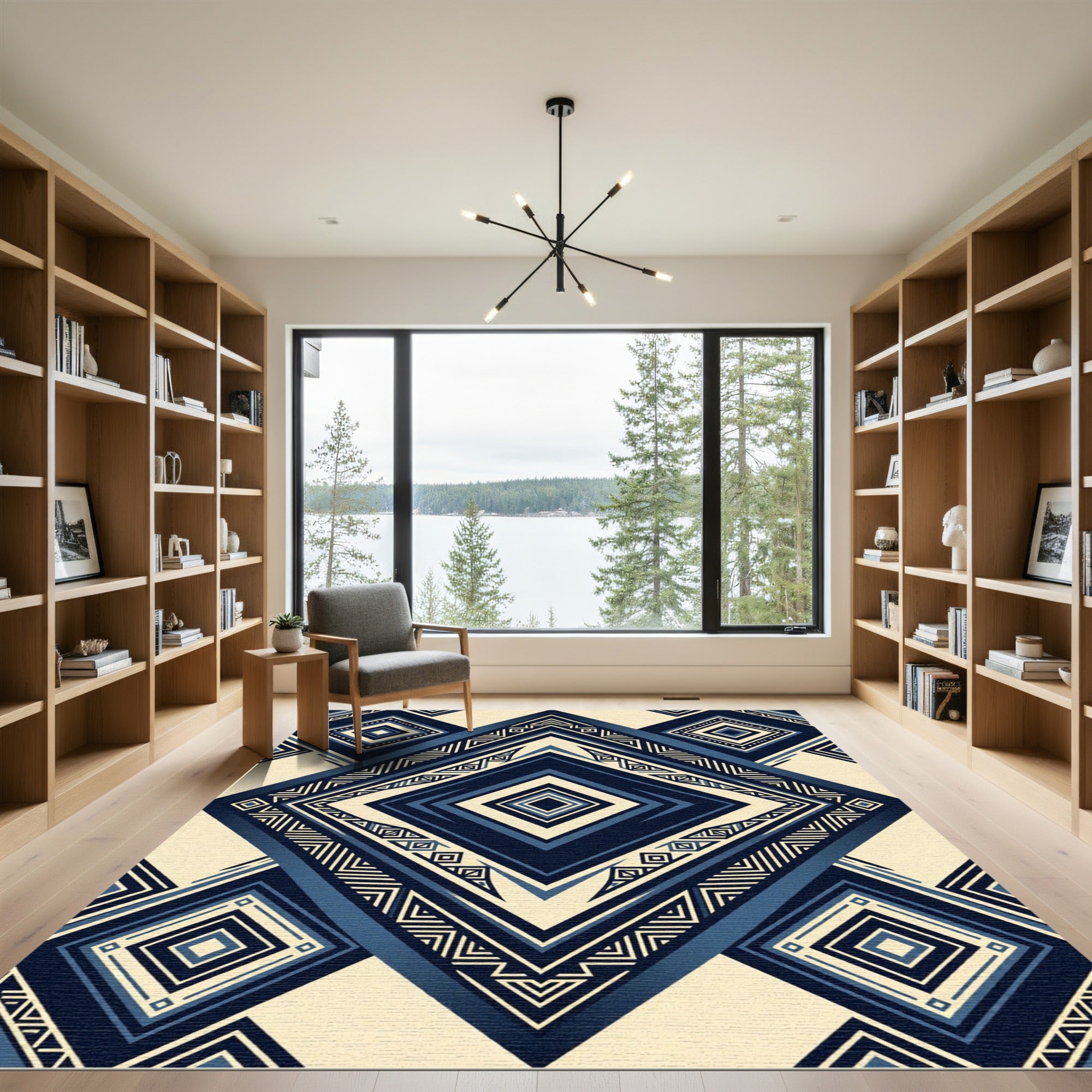 Navy Blue Geometric Diamond Art Rug