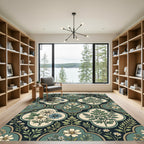 Botanical Sage Green Gilded Quatrefoil Rug