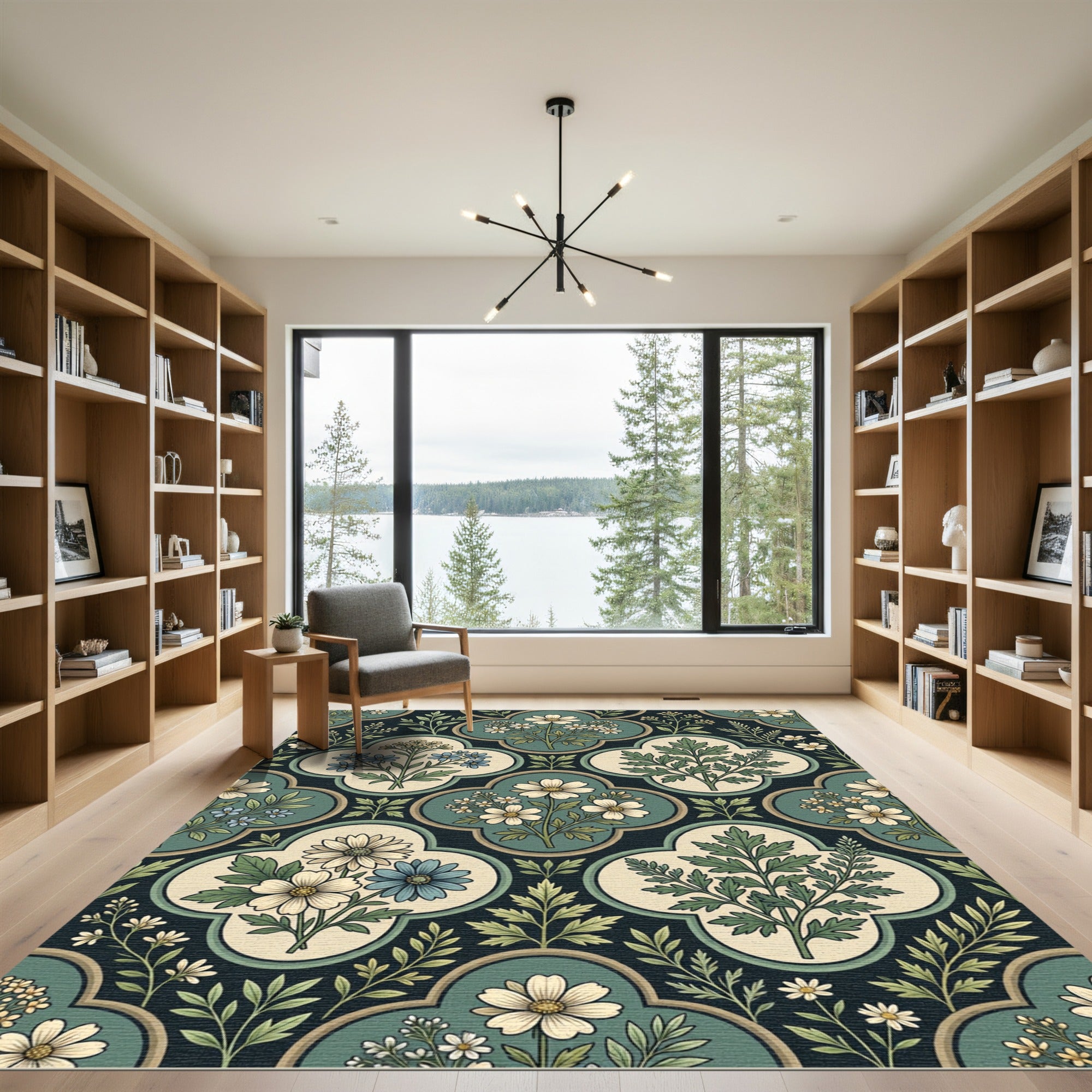 Botanical Sage Green Gilded Quatrefoil Rug