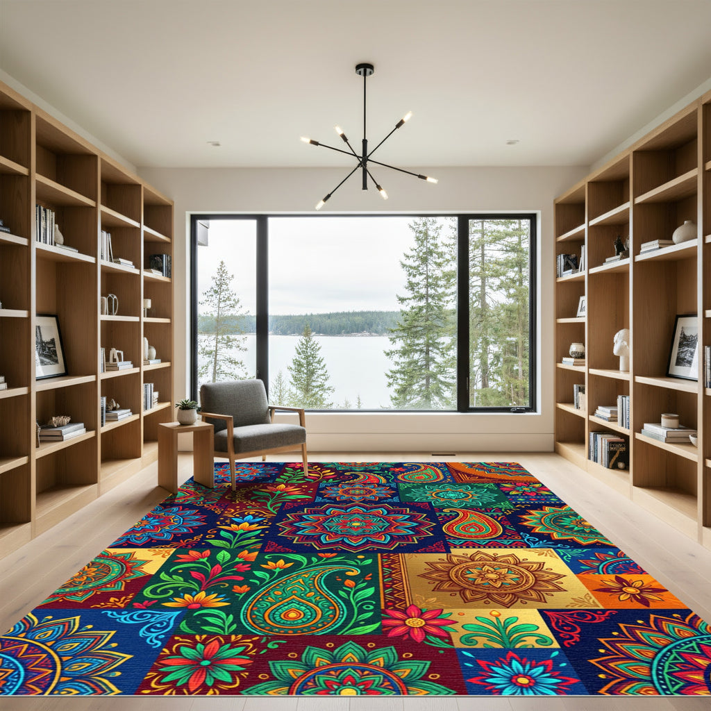 Vibrant Paisley Floral Medallion Collage Rug