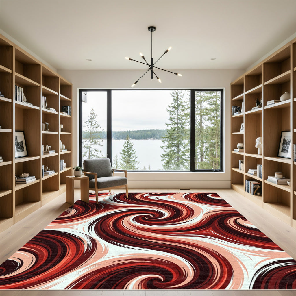 Rich Crimson Swirling Currents Rug