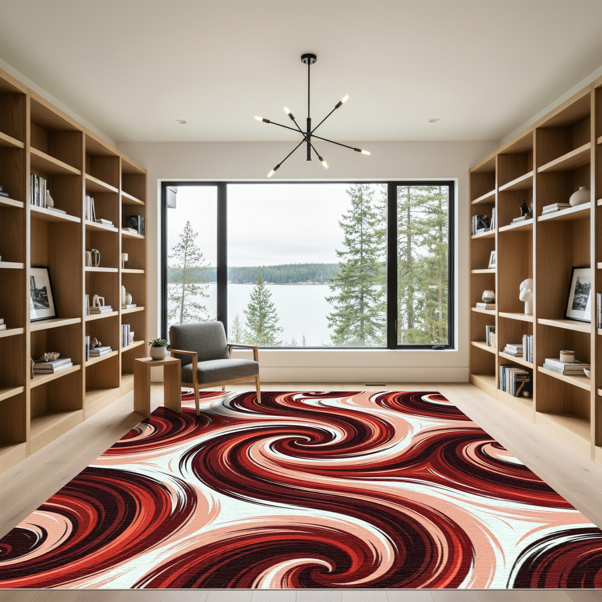 Rich Crimson Swirling Currents Rug