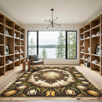 Vintage Golden Tulip Baroque Crest Rug