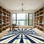 Geometric Navy Lighthouses Radial Ray Rug