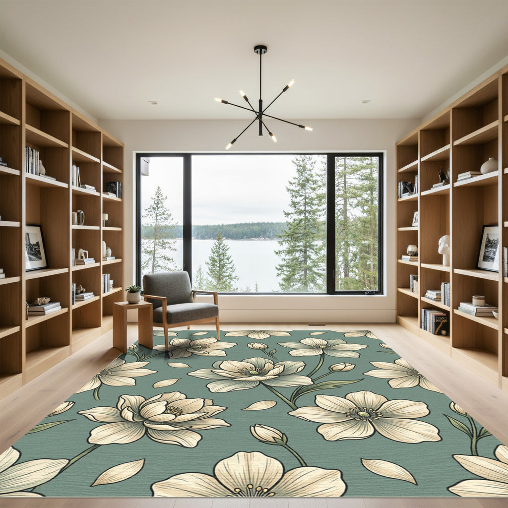 Soft Sage Botanical Petal Tapestry Rug