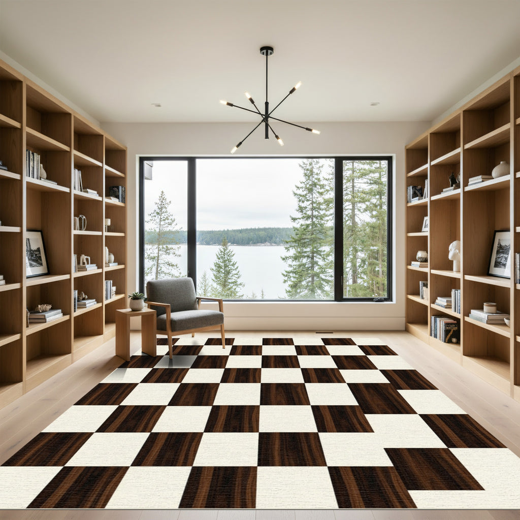 Dark Wood Grain Checkerboard Rug