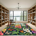 Vibrant Butterfly and Hollyhock Garden Rug