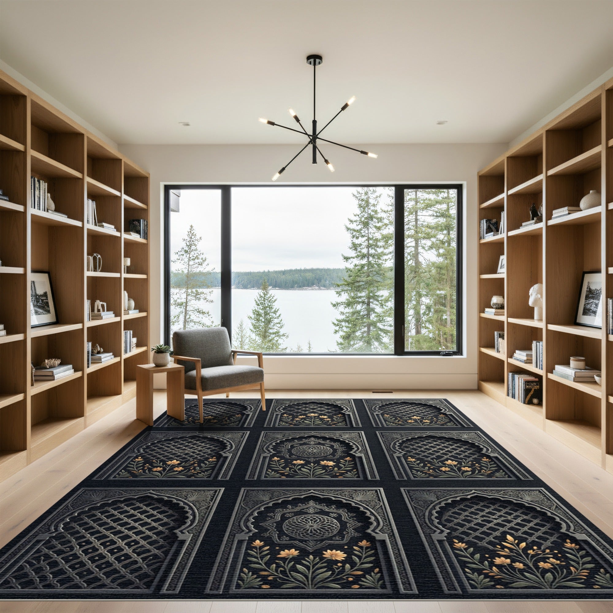 Ethereal Charcoal Floral Arched Lattice Rug
