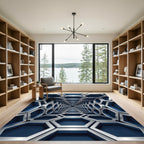 Modern Navy Metallic Geometric Hexagon Tunnel Rug
