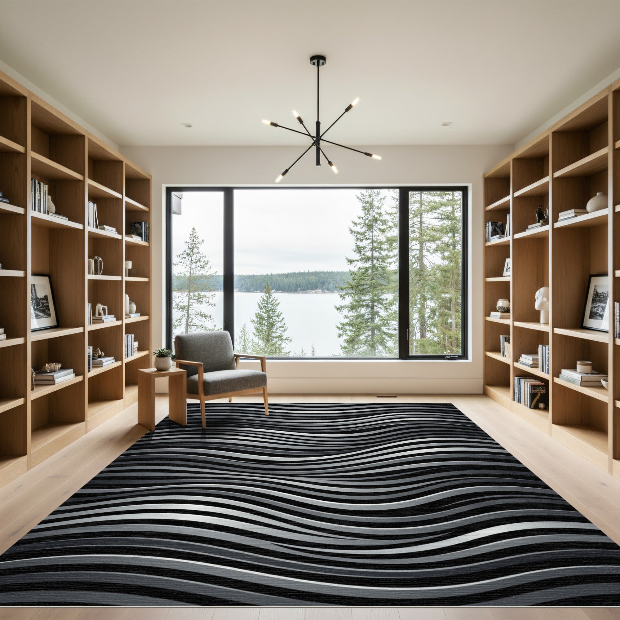 Monochromatic Silver Wave Curve Rug