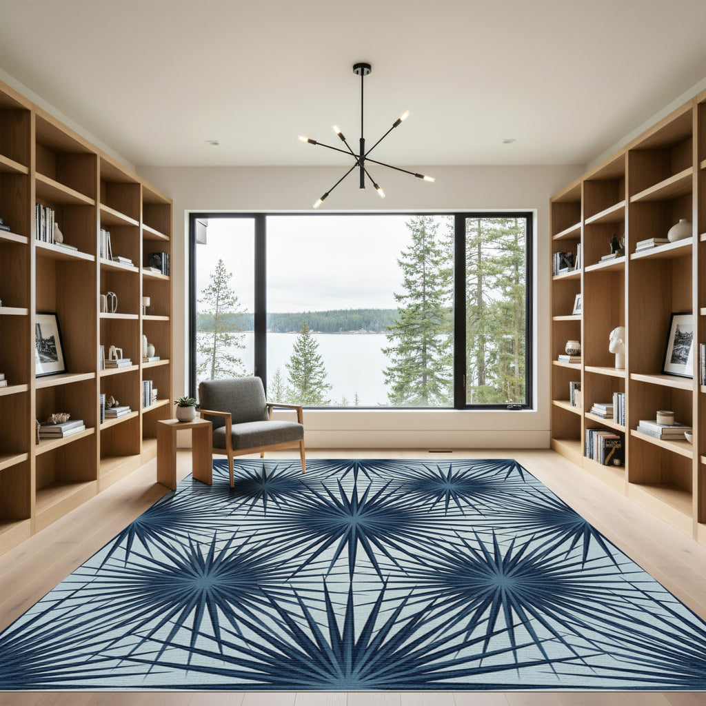 Navy Blue Geometric Sunburst Star Rug