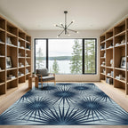 Navy Blue Geometric Sunburst Star Rug