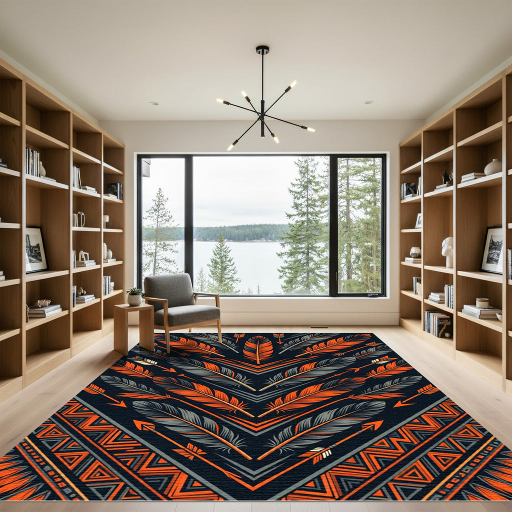 Geometric Feather Arrow Southwest Orange Rug