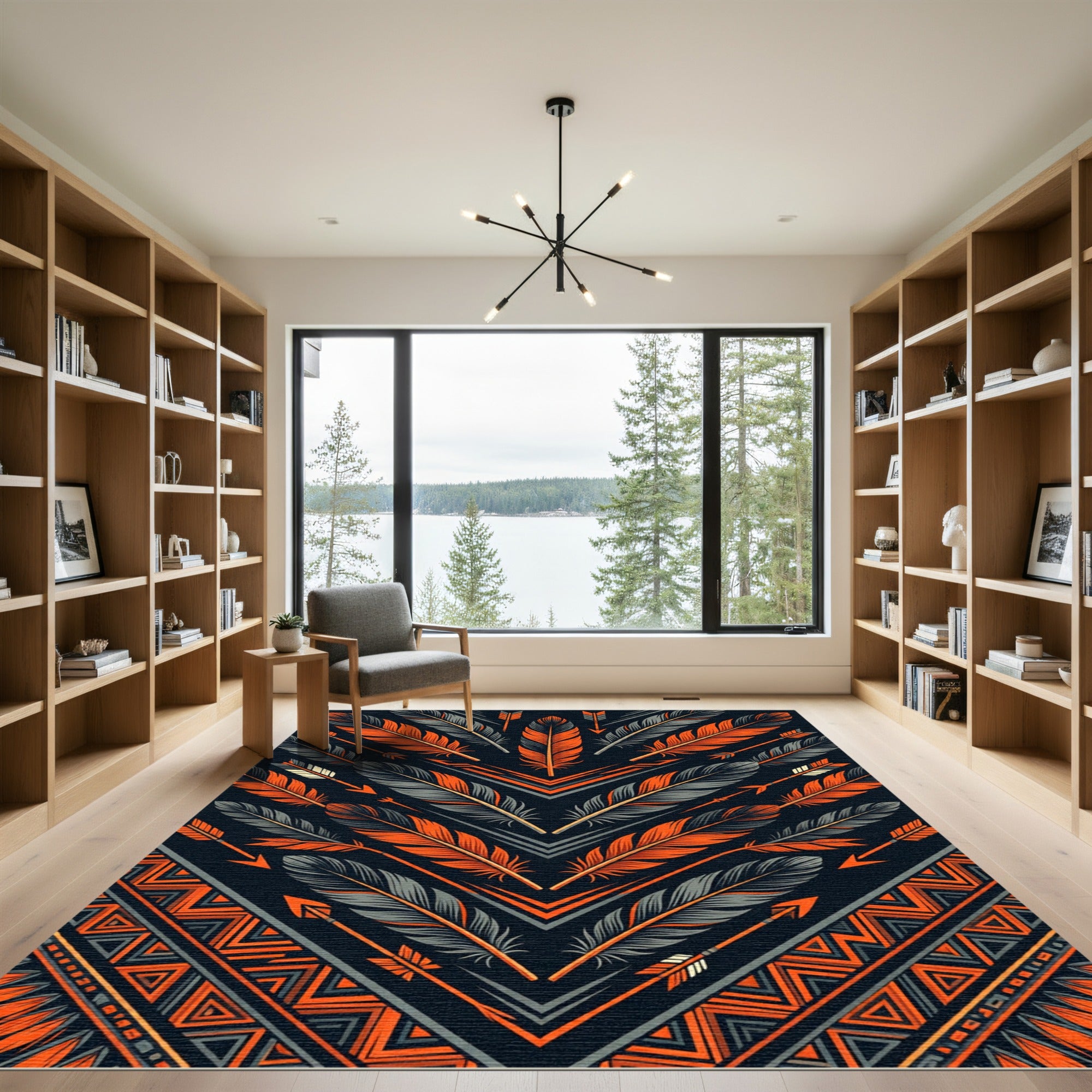 Geometric Feather Arrow Southwest Orange Rug
