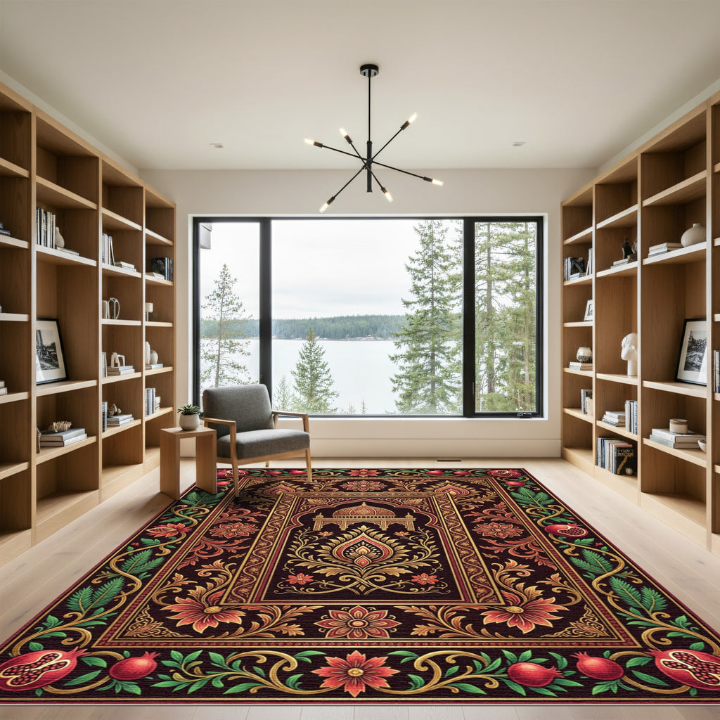 Ornate Pomegranate Dark Floral Arch Rug