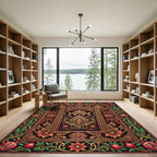 Ornate Pomegranate Dark Floral Arch Rug