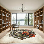 Victorian Poppy Floral Crest Emblem Rug