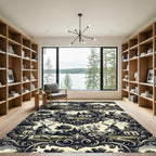 Pastoral Village Scene Ornamental Scroll Rug