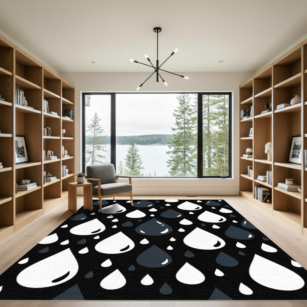Dark Gray White Droplet Pattern Rug