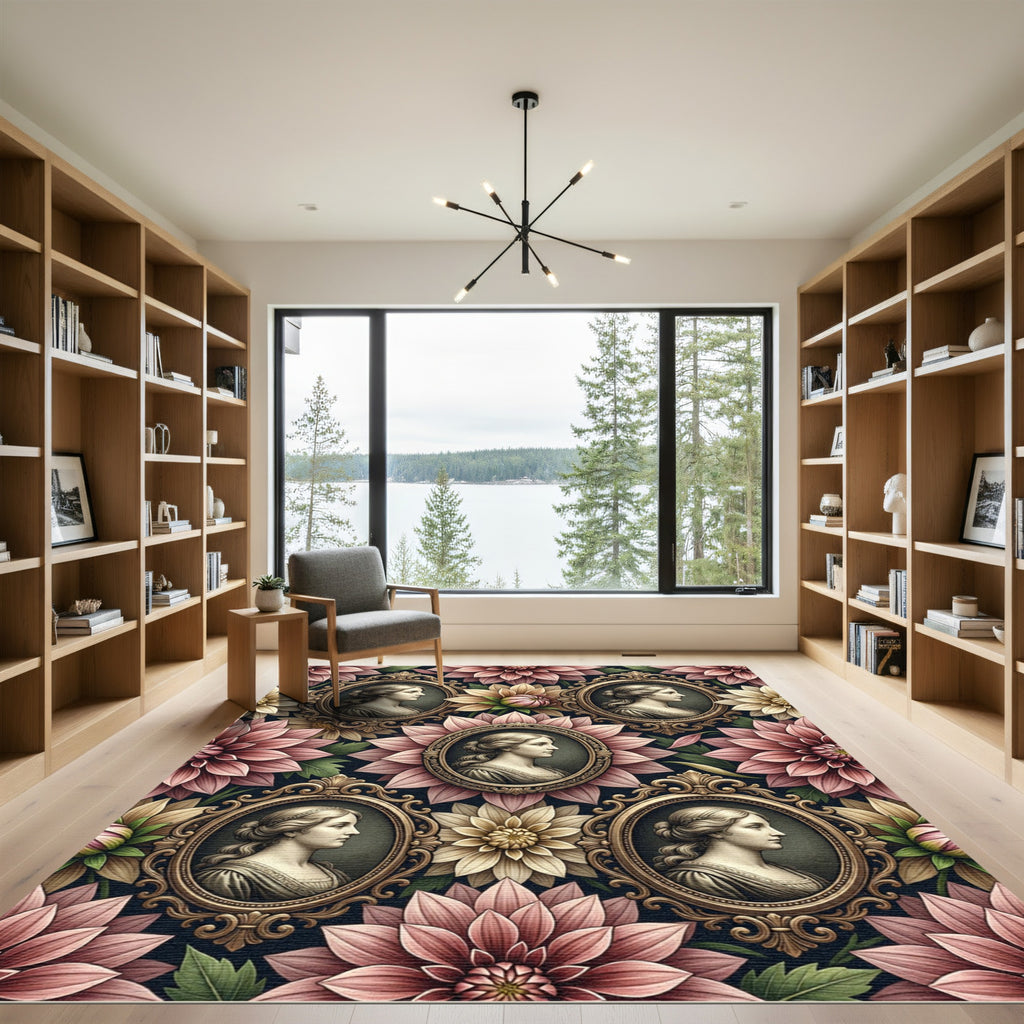 Elegant Floral Portrait Cameo Blush Rug