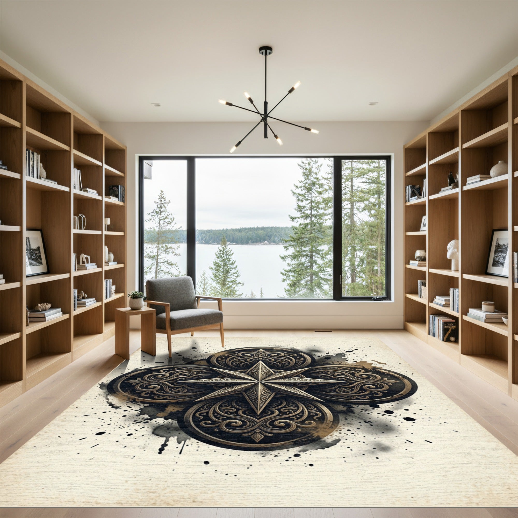 Gilded Compass Emblem Bronze Filigree Rug