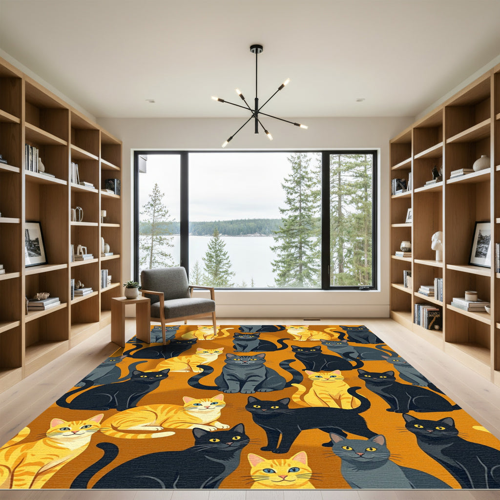 Playful Orange Tabby Black Cat Collage Rug