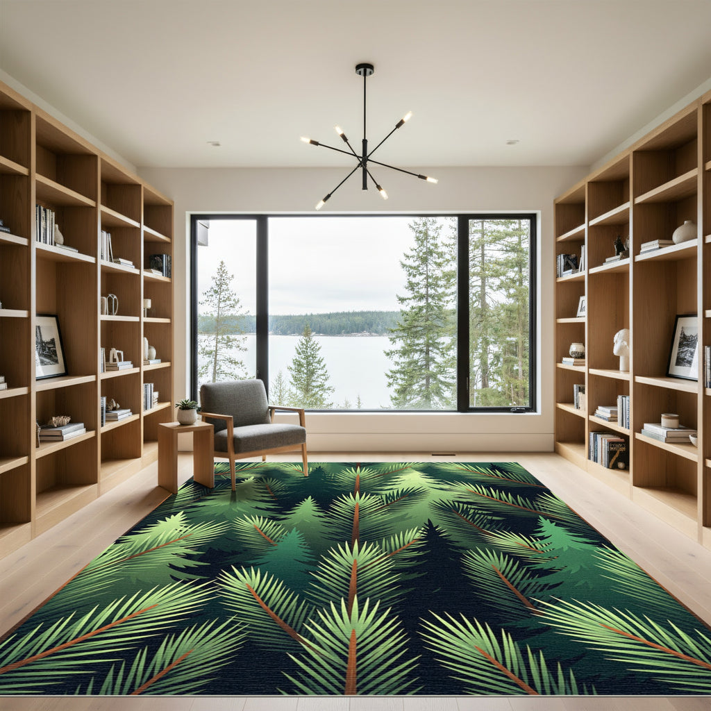 Deep Forest Evergreen Pine Trees Rug