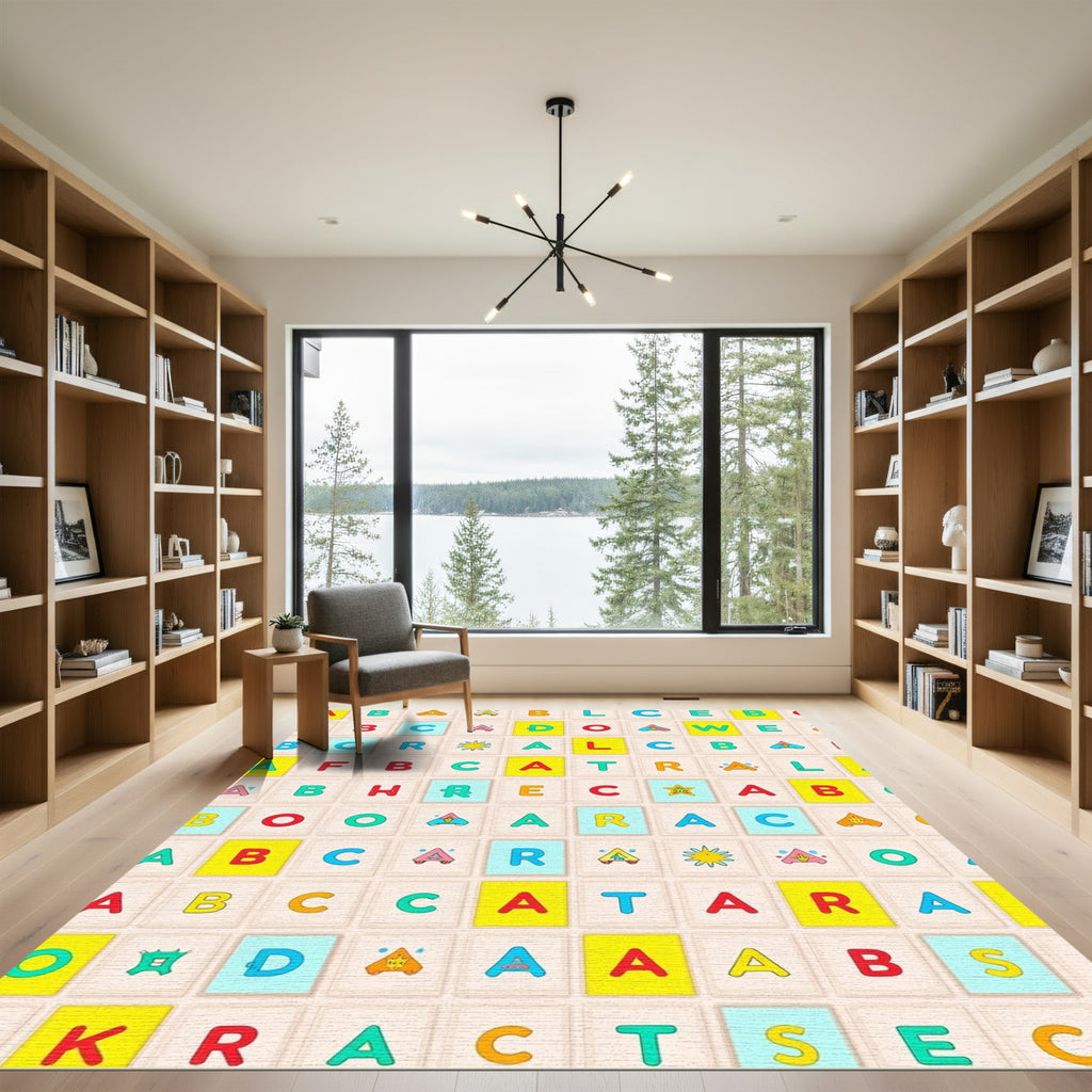 Alphabetical Grid With Colorful Accents Rug