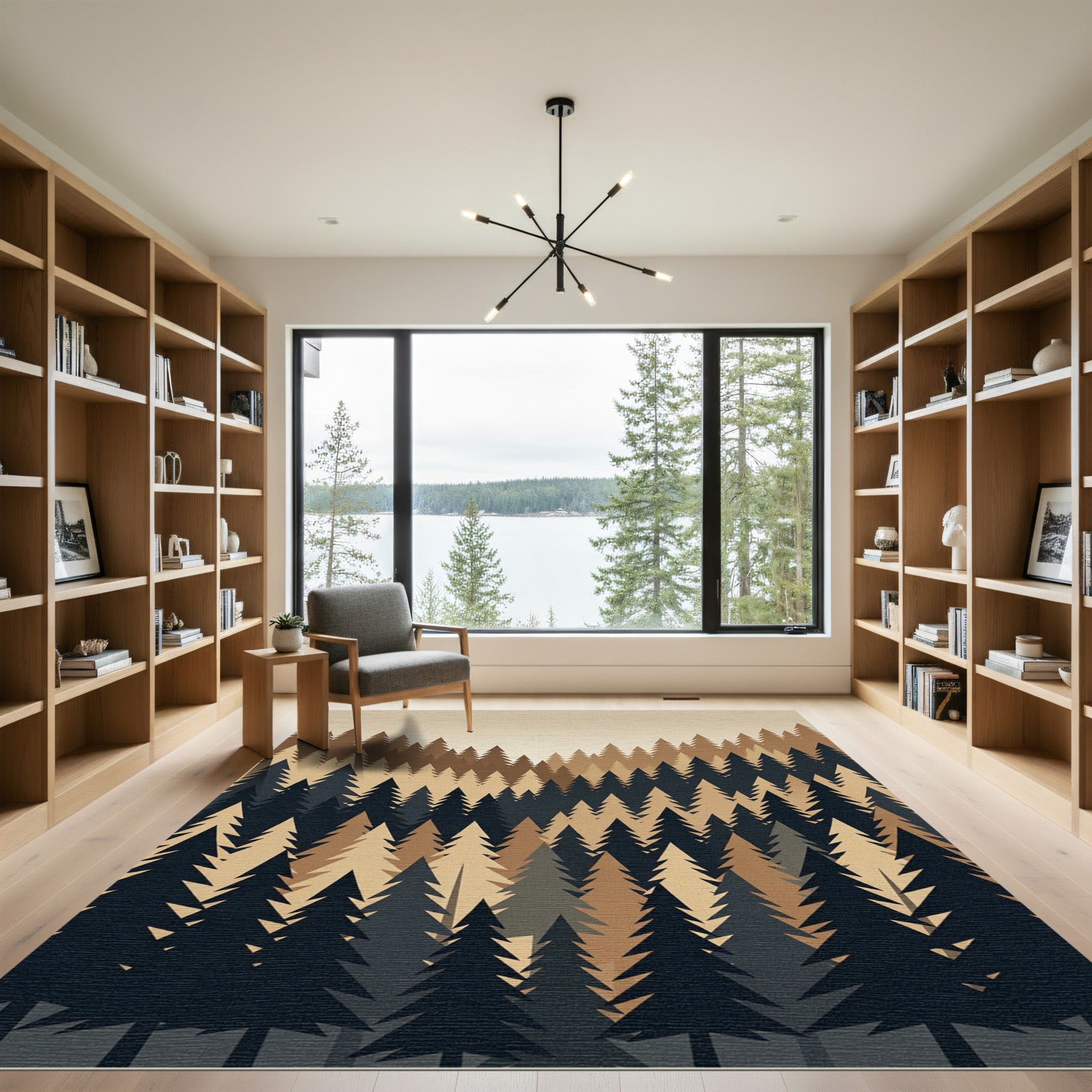 Minimalist Earthen Tonal Pine Forest Rug