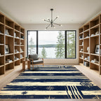 Navy Nautical Compass Striped Maritime Rug