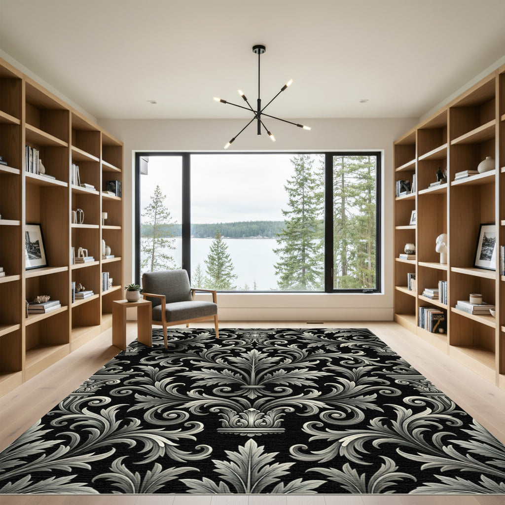White Acanthus Scrollwork Classic Medallion Rug